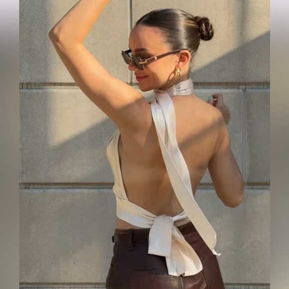 NWT NONchalant Label Tara Top - plunge - champagne- Large - Picture 2 of 9